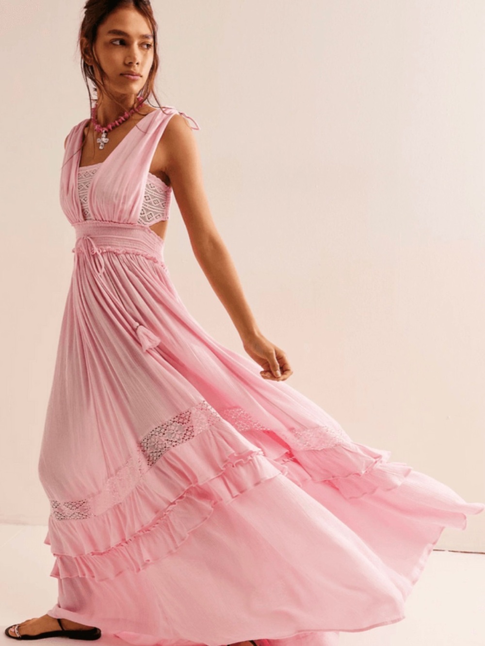 Free People Santa Maria Maxi Dress Pink Lemon Size M